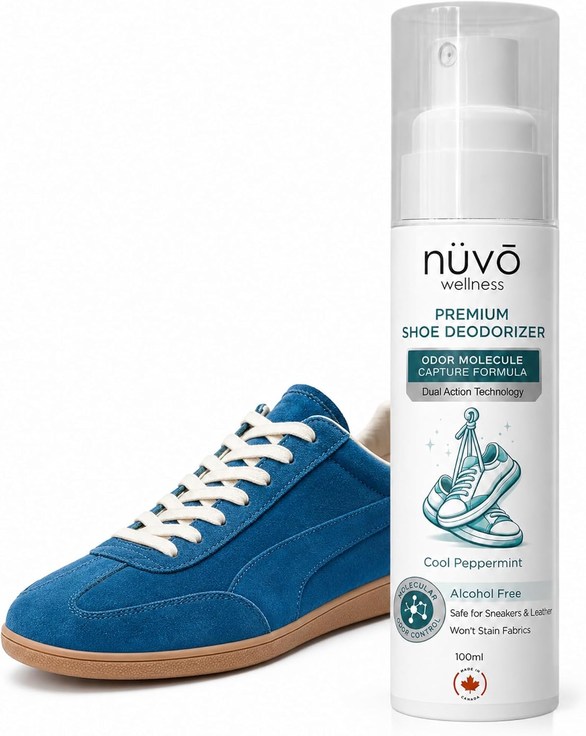 Shoe Deodorizer Spray Cool Peppermint 100 mL bottle by Nuvo Wellness