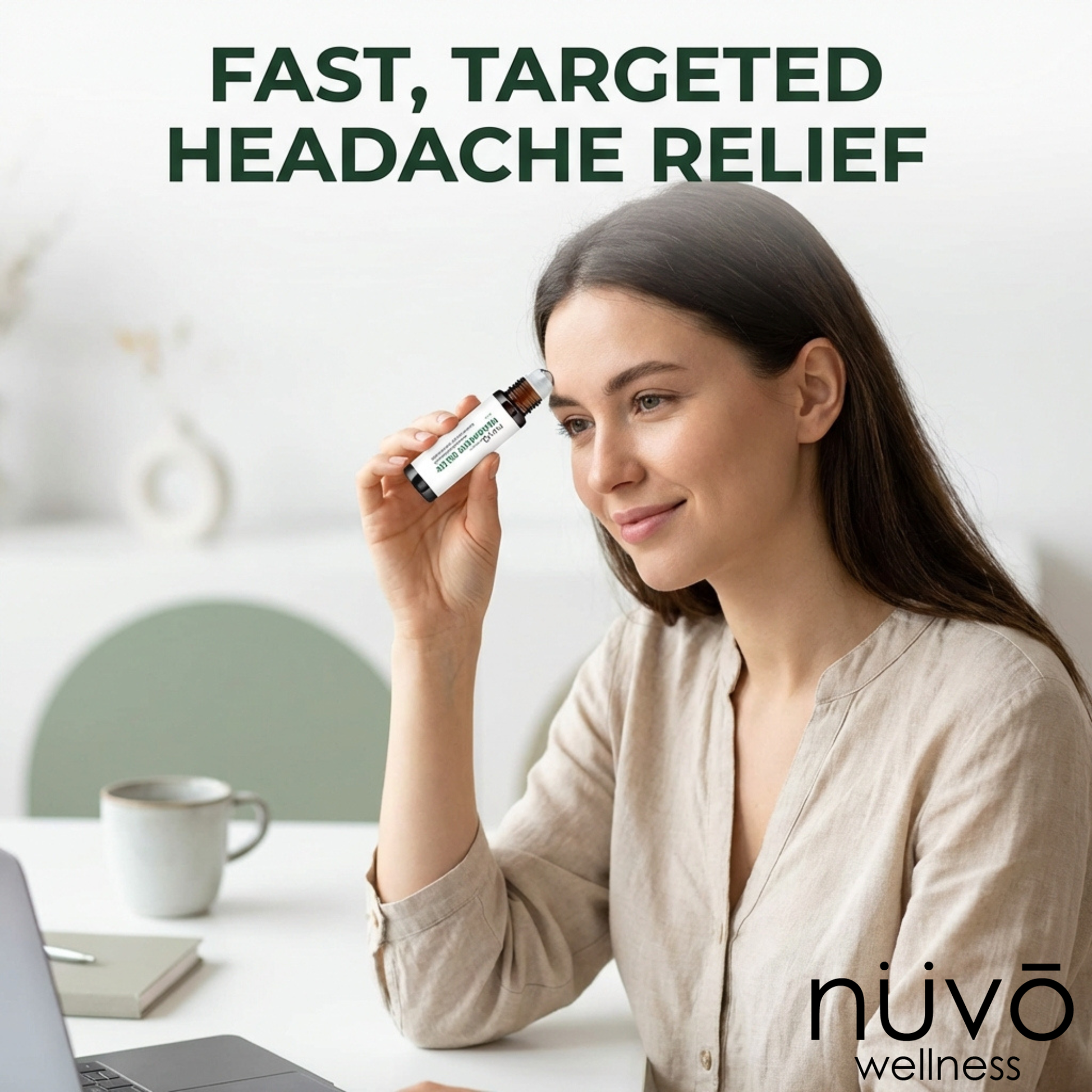 headache roll-on applied to temples neck